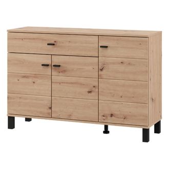 Dmora Credenza Uyuni, Alacena Un Caj&oacute;n, 3 Estantes, Apertura Batiente, Deslizante, 116x35x78h Cm Roble Marr&oacute;n Nudos