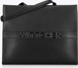 Wittchen Dames leren shopper met groot logo, zwart, natuurlijk leer