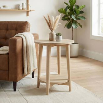 Furniturebox Tacoma Round White Oak Wood Side Table in Light Brown