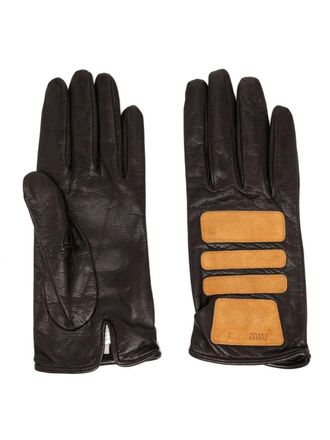 Miu Miu patchwork design gloves - women - Silk/Leather - One Size - Brown