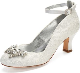 Generic Wedding Shoes Womens Classic Low Heels Dress Pumps Bridal Shoes Kitten Heel Round Toe Office 6.5Cm,Ivory,3 UK