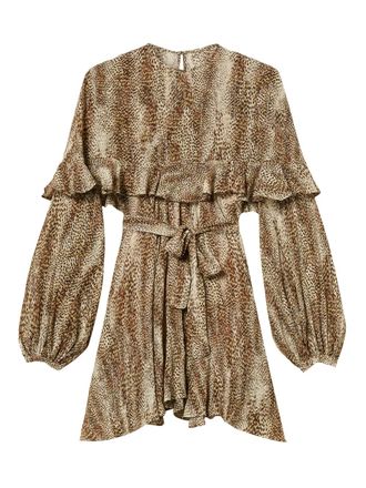 Twin-Set ruffle-detail animal-print dress - women - Silk/Metallized Polyester/Viscose - 38 - Brown