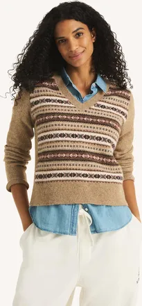 Nautica Womens Striped V-Neck Sweater