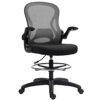Vinsetto Draughtsman Chair Tall Office Chair W/ Adjustable Footrest - Dark Grey | TJ Hughes