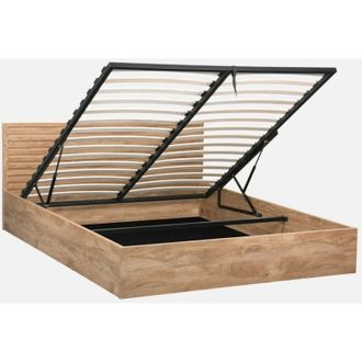 Sweeek Letto contenitore con rete a doghe e testiera 160x200cm decorazione legno