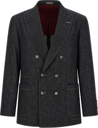 Brunello Cucinelli Jassen, Heren, Blauw, L, Denim, Gedekonstrueerde One-and-a-Half-Breasted Denim Blazer