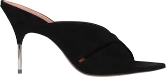 Amina Muaddi Black Leather Stiletto Heel Womens Sandals