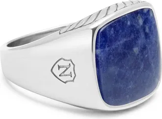 Nialaya dumortierite signet ring - Silver