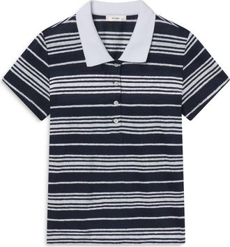 Frame Denim The Stripe Stretch Linen Polo Top in Navy Multi at Nordstrom, Size X-Large