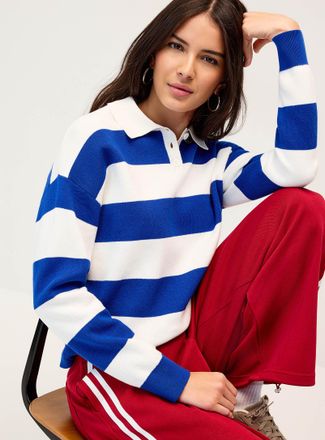 Twik Womens Wide stripe polo-collar sweater
