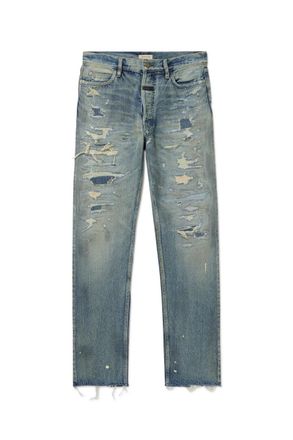 Fear of God Straight-Leg Logo-Appliqu&eacute;d Distressed Jeans
