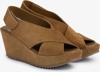 Pedro Garcia Criss-cross wedge sandal in brown suede | Federica | Fall winter 25 | PEDRO GARCIA