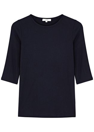 Vince Ribbed Stretch-jersey top - Navy - XS