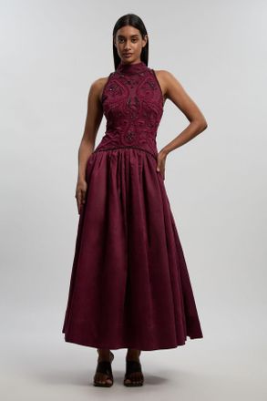 Karen Millen Womens Cornelli Embellished Taffeta Prom Dress - Purple - Size 10 UK