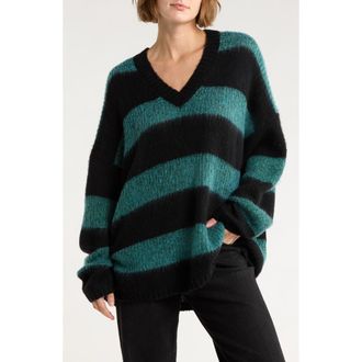 AllSaints Lou Sparkle V-Neck Sweater in Green/Black at Nordstrom Rack, Size Small