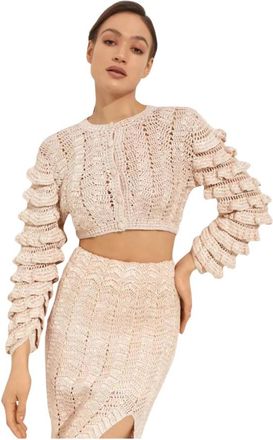 LoveShackFancy Beige Gehaakte Top Junice - Dames - Vesten - Beige - XS - Nylon - Truien & Vesten