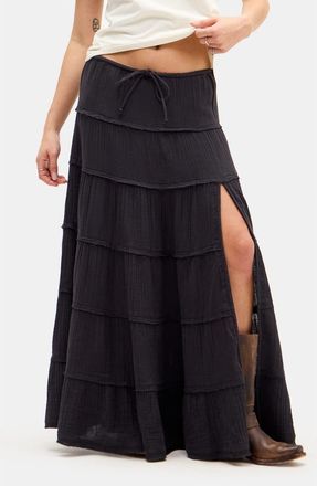 BDG Sadie Tiered Cotton Maxi Skirt in Black at Nordstrom, Size X-Small
