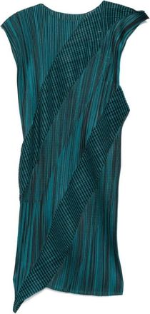 Issey Miyake Blauw Groene Cosmic Rays Jurk - Dames - Korte kleedjes - Groen - L - Polyester - Kleedjes