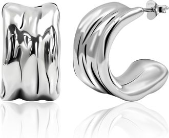 MAX + STONE 925 Sterling Silver C Shaped Stud Earrings