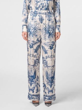 Philipp Plein Pantaloni palazzo in seta stampata