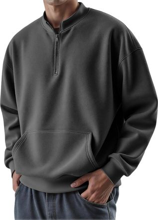 Generic Mens Solid Stand Collar 1/3 Zipper Sweatshirts with Pocket Long Sleeve Fall and Winter Trendy Casual Zip Up Jumper Oversized Comfy Pullover Tops (Blac