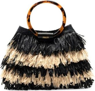 Frances Valentine Shaggy Tiered Raffia Fringe Tote in Black/Natural at Nordstrom