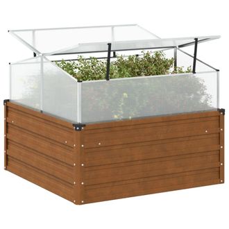 Berkfield Home Garden Planter with Green House Weathering Steel in Brown