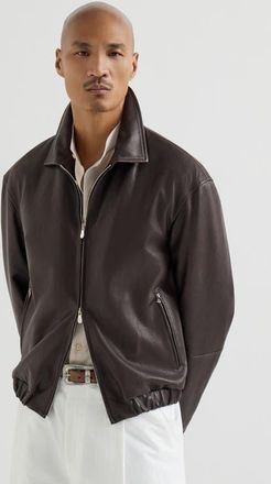 Brunello Cucinelli Nappa leather jacket in Chocolate at Nordstrom, Size X-Large Eu
