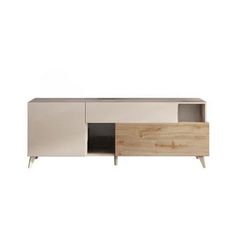 Calicosy Mueble tv 2 puertas 1 caj&oacute;n y 2 nichos l180cm - Efecto Beige y roble