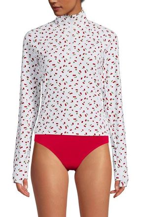 Lands End Plus Size SunShade UPF 50 Quarter Zip Rash Guard in Cherry Jam Cherries/white at Nordstrom, Size X-Large