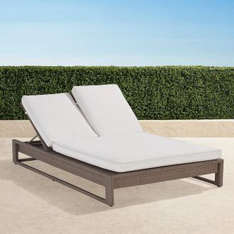 Frontgate Palermo Double Chaise Lounge in Dove Wicker - Standard, Air Blue with Natural Piping - Frontgate