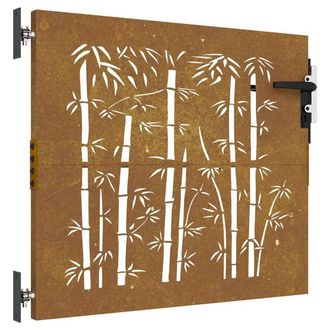 Berkfield Home Garden Gate 85x100 cm Corten Steel Bamboo Design in Brown