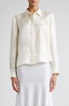 Nellie Partow Lara Silk Button-Up Top in Ivory at Nordstrom, Size 12