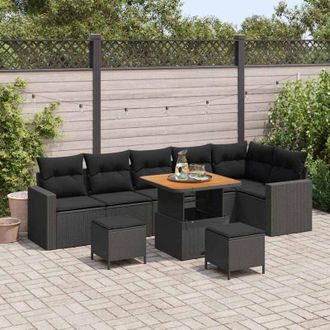 vidaXL Vidaxl - Conjunto De Sof&aacute; De Jard&iacute;n 9 Pcs Negro Rat&aacute;n Sint&eacute;tico