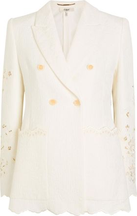 Chloé Floral-jacquard Cotton-bend Blazer - White - 38 (UK10 / S)