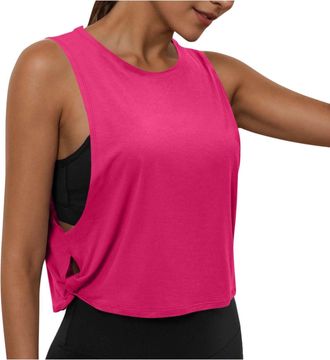Generic Womens Pima Cotton Summer Gym Sleeveless Vest Tops for Women Light Elastic Running Crop Top Loose Crew Neck Yoga Shirt Athletic Shirts Side Hollowout 