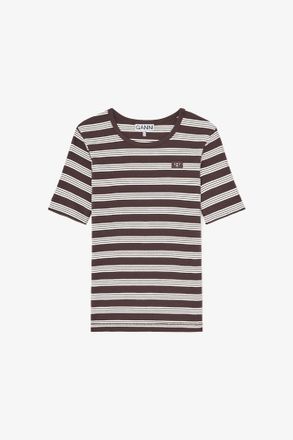 Ganni Brown T-shirt in Stripe - Size XXS Organic Cotton