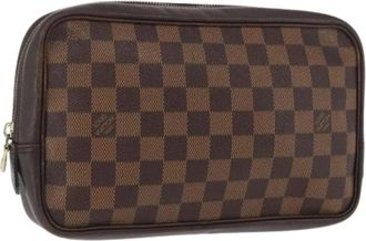 Louis Vuitton Pre-owned Damier Ebene Clutch Bag - Dames - Vintage Clutch - Bruin - ONE Size - Leer - Vintage