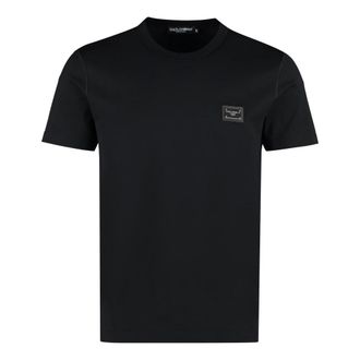 Dolce & Gabbana Tops, Heren, Zwart, XL, Katoen, Logo Plaque T-Shirt