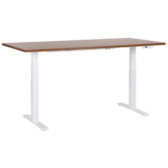 Beliani Beliani - Escritorio De Altura Regulable El&eacute;ctrico Oficina Moderna Patas Cuadradas 180 X 80cm Tablero Madera Oscura Soporte De Acero Blanco Destines