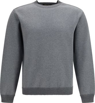 Loro Piana Mens Crew Neck Sweatshirt Whitney Melange Smoke Grey Cotton Sweatshirts Sweater