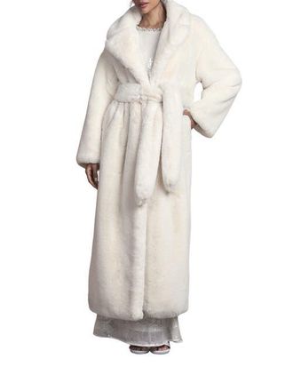 Coast Occasion Belted Longline Fur Coat in Ivory at Nordstrom, Size 10