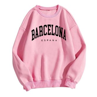 Generic Barcelona Sweatshirts for Teen Girls Round Neck Letter Graphic Oversize Pullover Comfy Casual Pullover Fall Winter Clothes Jumpers for Women UK