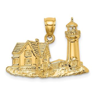 Diamond2Deal 14k Yellow Gold 2-D Nubble Lighthouse Charm
