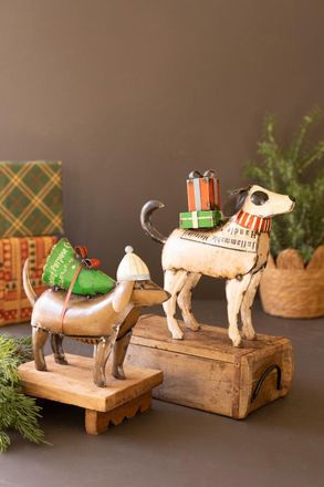 Kalalou Set Of Two Recycled Metal Christmas Dogs