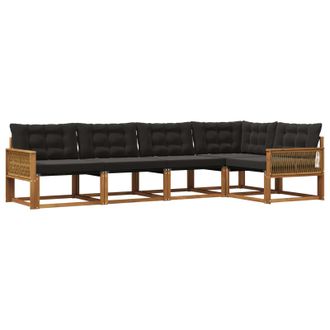 vidaXL Conjunto De Sof&aacute;s De Exterior Con Coj&iacute;n 5 Pcs Natural Y Negro Vidaxl
