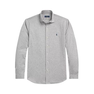 Ralph Lauren Casual Shirts, male, Gray, XL, Embroidered Logo Cotton Shirt