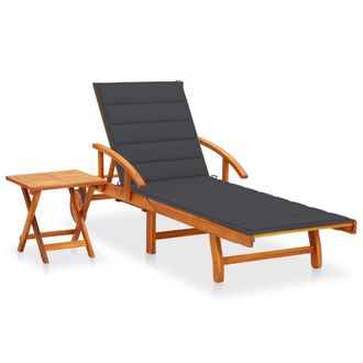 vidaXL Tumbona De Jard&iacute;n Con Mesa Y Coj&iacute;n Madera Maciza De Acacia Vidaxl