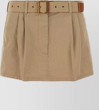 Miu Miu gabardine mini skirt belted waist buttons pleats
