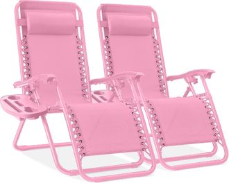 Best Choice Products Set of 2 Zero Gravity Lounge Chair Recliners for Patio, Pool w/ Cup Holder Tray